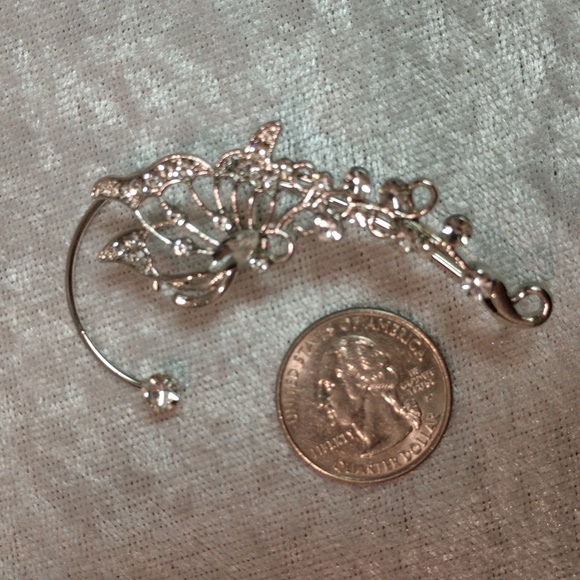 LEFT Butterfly Cuff Earring Wrap No Piercing Zircon Crystal Clip Wedding Boho - Picture 7 of 10